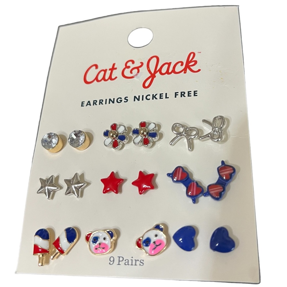 Cat & Jack 9 pairs of patriotic earrings
